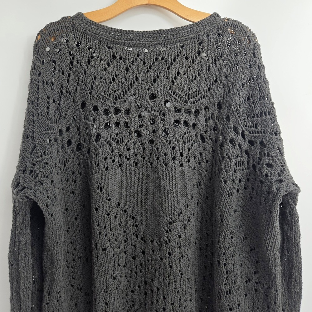 Free People Sweater Size Small Traveling Slate Gray Cotton Open Knit Crochet - Picture 9 of 15